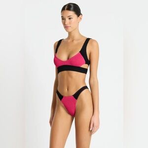 Bond-eye splice Nino colour-block bikini set pink black one size